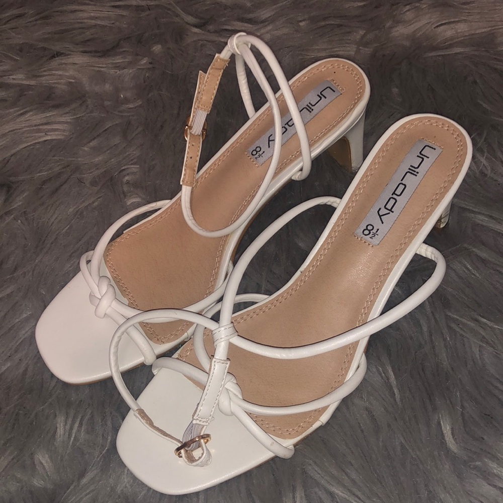 White Short Strappy Heels